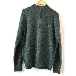 Turtleson Fine Merino Wool Quarter Zip Blue & Green Sweater SZ Large